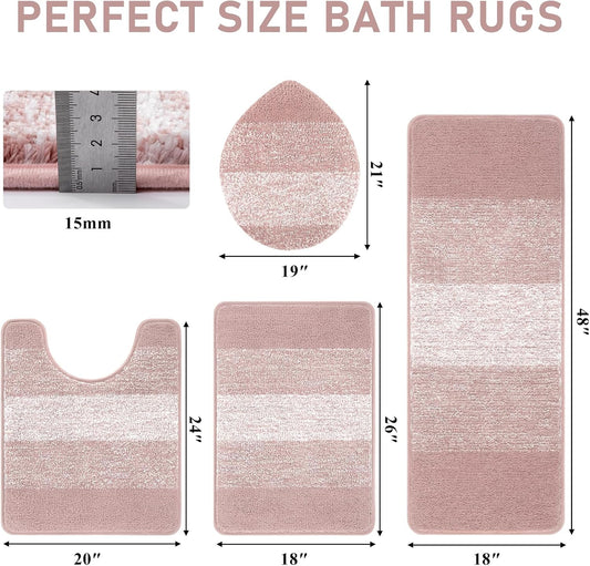 Bsmathom Bathroom Rug Set Bath Rugs Microfiber Non Slip Bathroom Set 4 Piece with Toilet Cover, Washable Absorbent Bath Mat, Pink