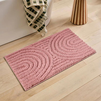 Pink Cute Bath Mat Non-Slip 20’’W x 32’’L Luxurious Modern Minimalist Rainbow Boho Tufted Kids Girls Bathroom Rugs Rubber Backed, Bohemian Geometric Bath Rug Microfiber Absorbent Floor Mat