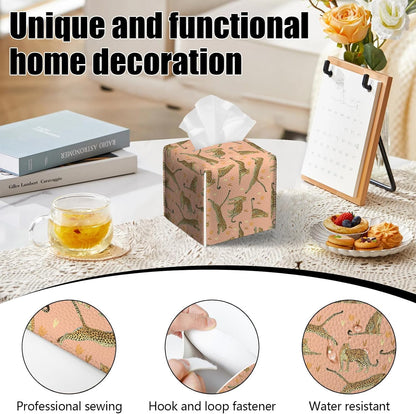 2 Pack Pink Cheetah Tissue Box Cover Square Animal PU Leather Tissue Box Holder Waterproof Facial Paper Organizer Dispenser for Bathroom Kitchen Home Office Car