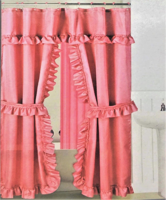Better Home Mosaic Double Swag Fabric Shower Curtain, with Vinyl Liner and 12 Rolling Rings, 2 Tie Backs (Pink)