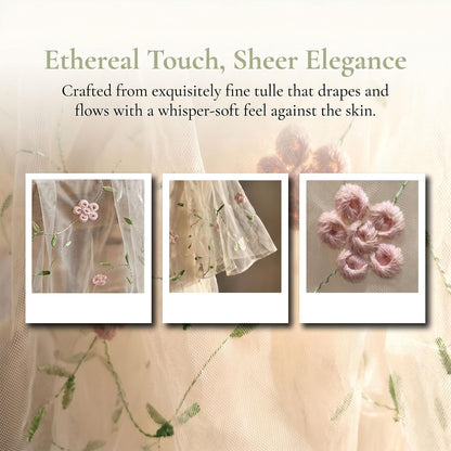 Pink Sheer Floral Embroidered Table Runner, French Style Lace Gauze Dessert Table Flag, 120 x 30 Inch Romantic Decor for Kitchen, Dining, Wedding, Birthday, Party & Holiday