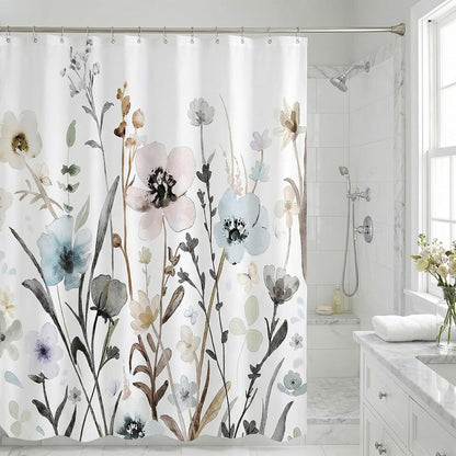 Grey Pink Blue Floral Shower Curtain Watercolor Flower Shower Curtains for Bathroom Waterproof Polyester Fabric Bathroom Curtain 72 x 72 Inch with 12 Plastic Hook