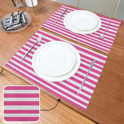 ALAZA Pink White Striped Set of 6 Placemats Rectangle Table Mat for Dining Table Restaurant Kitchen Home Decor, 12" x 18"