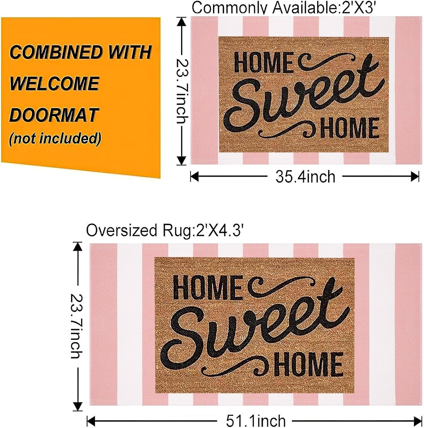 Pink White Outdoor Rug 2'x4',Striped Front Porch Rug Machine Washable Front Door Mat Entryway Throw Rug for Front Porch Indoor Outdoor Doormat