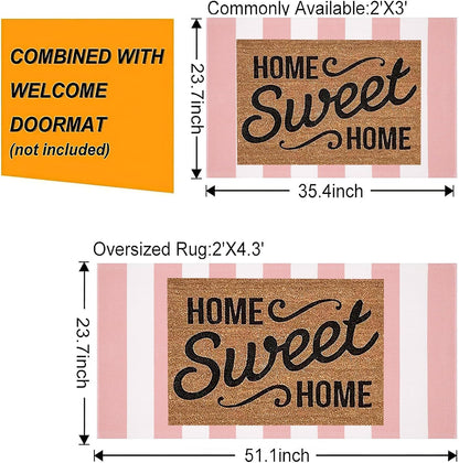 Pink White Outdoor Rug 2'x4',Striped Front Porch Rug Machine Washable Front Door Mat Entryway Throw Rug for Front Porch Indoor Outdoor Doormat