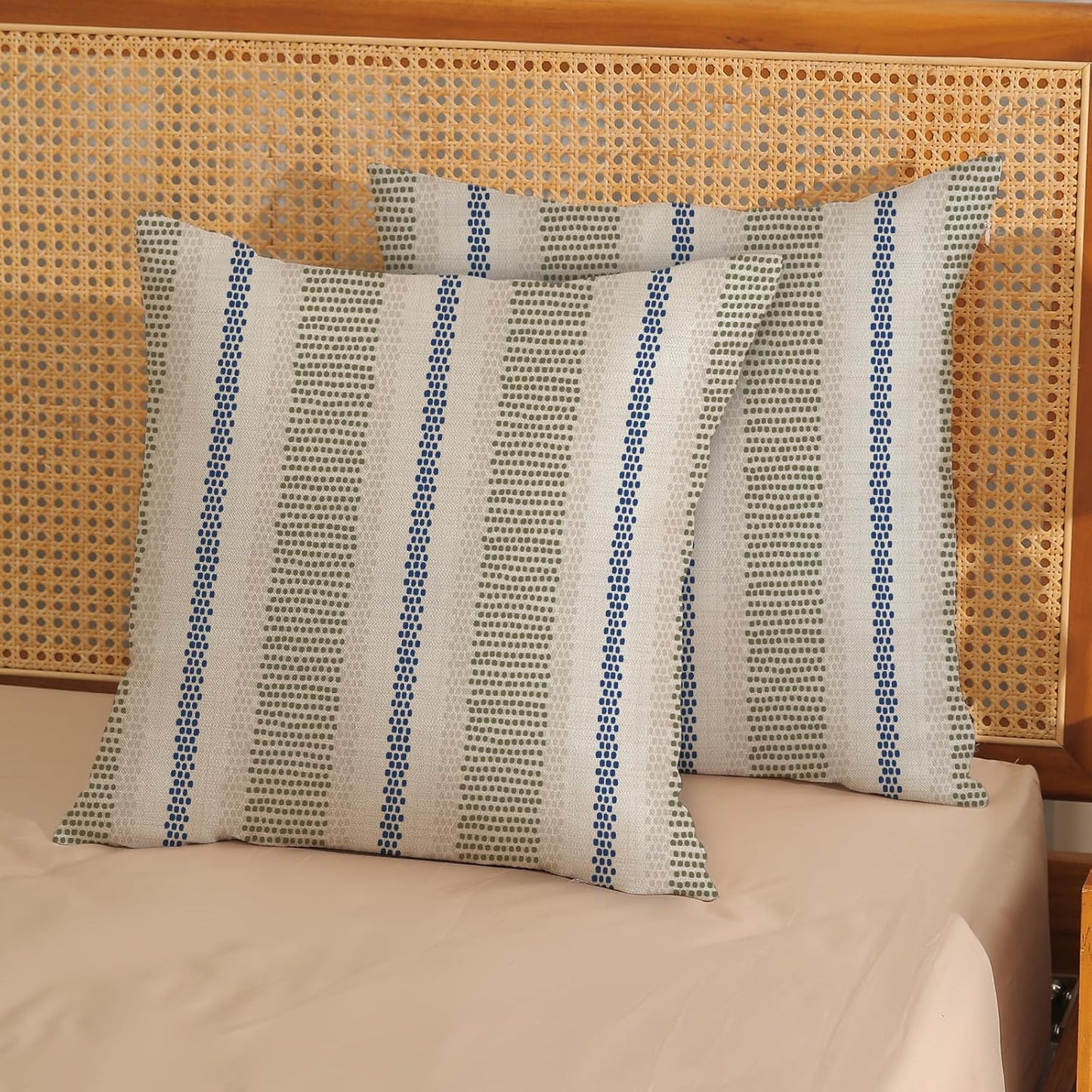 Pink Sage Green Pillow Covers 18x18 Inch 2 Pcs Boho Preppy Polka Dots Striped Decor Throw Pillows Modern Geometric Outdoor Farmhouse Decoration Pillowcase Linen Cushion Cover for Couch Sofa