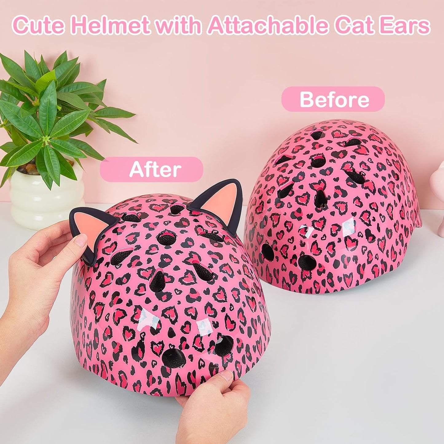 Kids Bike Helmet for Girls 3-5/5-8/8-14, Adjustable Helmet with DIY Cat Ears, Cute Toddler Youth Helmets for Skateboard Scooter Cycling Roller Skating