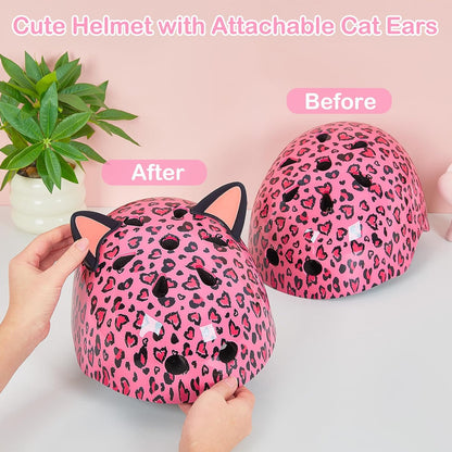 Kids Bike Helmet for Girls 3-5/5-8/8-14, Adjustable Helmet with DIY Cat Ears, Cute Toddler Youth Helmets for Skateboard Scooter Cycling Roller Skating