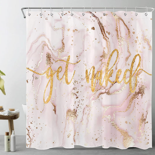 Pink Marble Shower Curtain Gold Get Naked Funny Geometric Textured Luxury Shower Curtains for Bathroom Waterproof Washable Fabirc Clawfoot Tub Shower Curtain,72x72inches