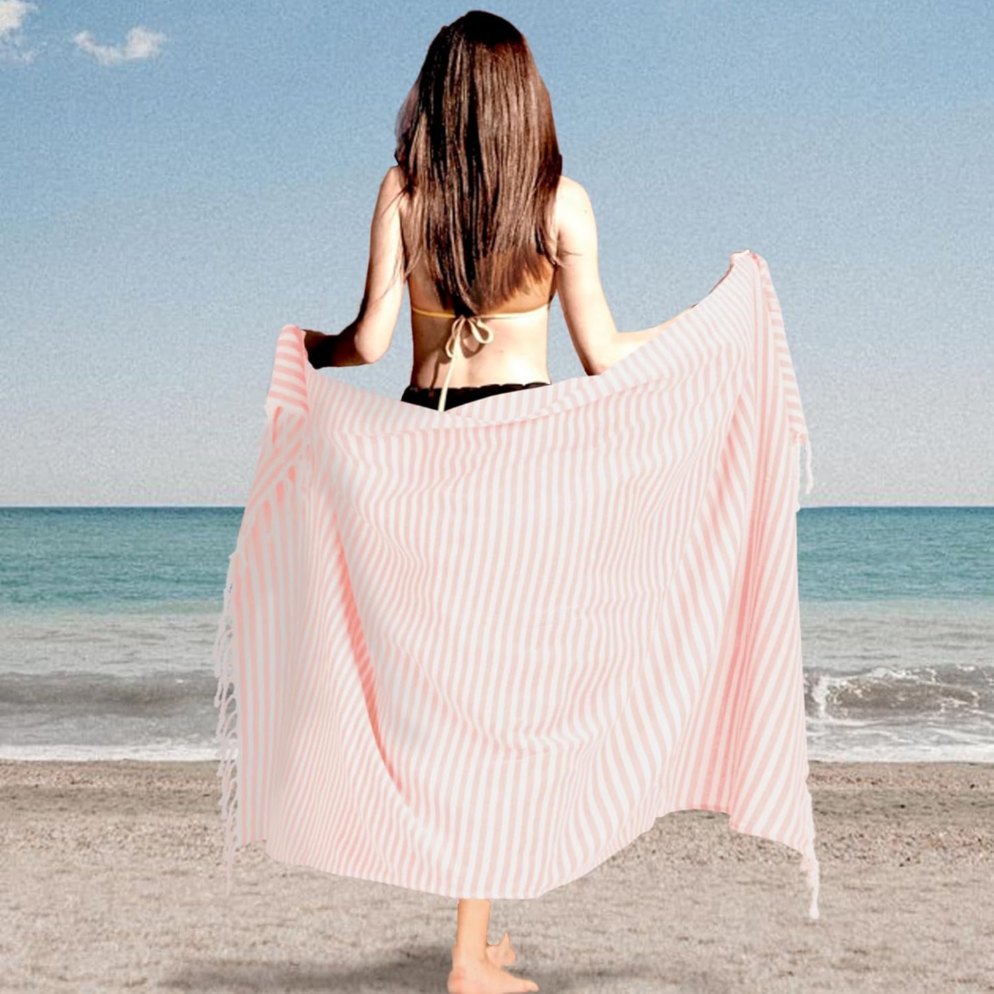 Turkish Striped Beach Towels Bulk Oversized 39"x71" Large Bath Pool Set Quick Dry Lightweight Travel Towel for Adult,100% Cotton