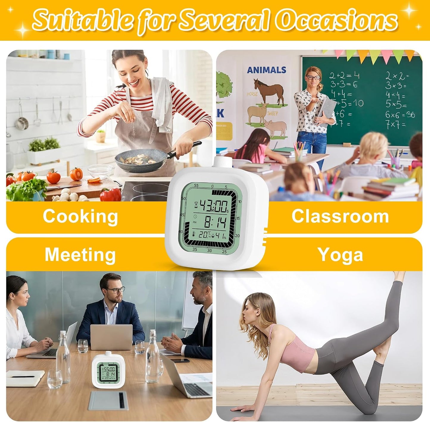 Visual Timer for Kids with Clock and Temperature and Humidity Cooking Kitchen Study Gym Timer (Pink)