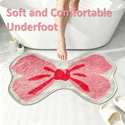 Large Pink Bow Bathroom Rug, 20"x32", Cute Bath Mat, Coquette Room Decor, Soft Plush Bath Rugs, Non-Slip, Absorbent, Machine Washable, Preppy Stuff for Girls Bathroom Bedroom Vanity College Dorm