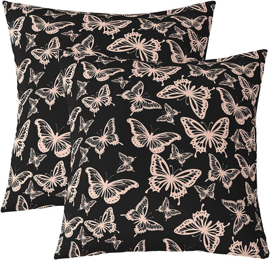 jejeloiu Girls Butterfly Throw Pillow Covers Set of 2 22"x 22" Kids Light Pink Cushion Case for Sofa Couch Bed Chair Car, Beautiful Butterflies Pattern Decor Pillowcase Room Decor