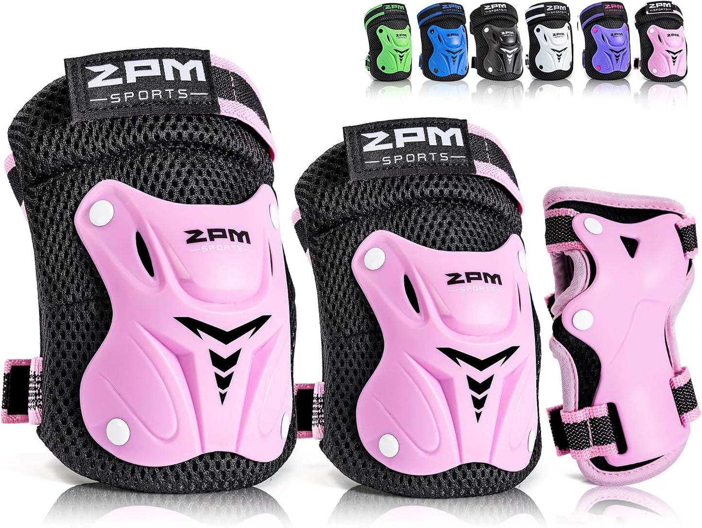 2PM SPORTS Knee Pads for Kids, Wrist Guards Knee and Elbow Pads Set with Drawstring Bag, Protective Gear Set for Girls Boys Roller Skating Cycling Skateboard