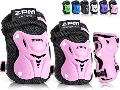 2PM SPORTS Knee Pads for Kids, Wrist Guards Knee and Elbow Pads Set with Drawstring Bag, Protective Gear Set for Girls Boys Roller Skating Cycling Skateboard