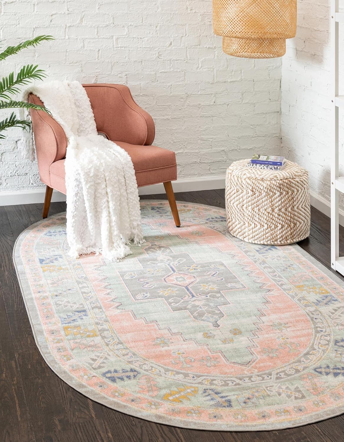 Unique Loom Whitney Collection Area Rug - Geneva (3' 3" x 5' 3" Oval, Pink/ Blue)
