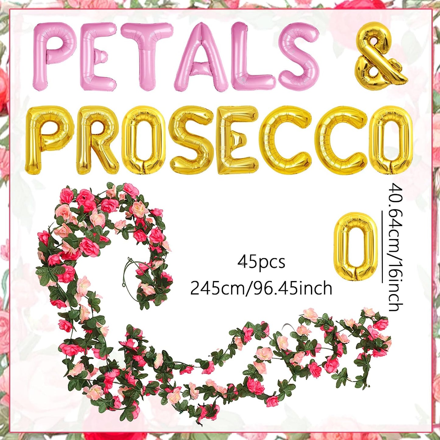 Petals And Prosecco Bridal Shower Decorations Artificial Pink Flowers Garland Prosecco Balloons Spring Roses Floral Hanging Garland Vine Wedding Party Supplies