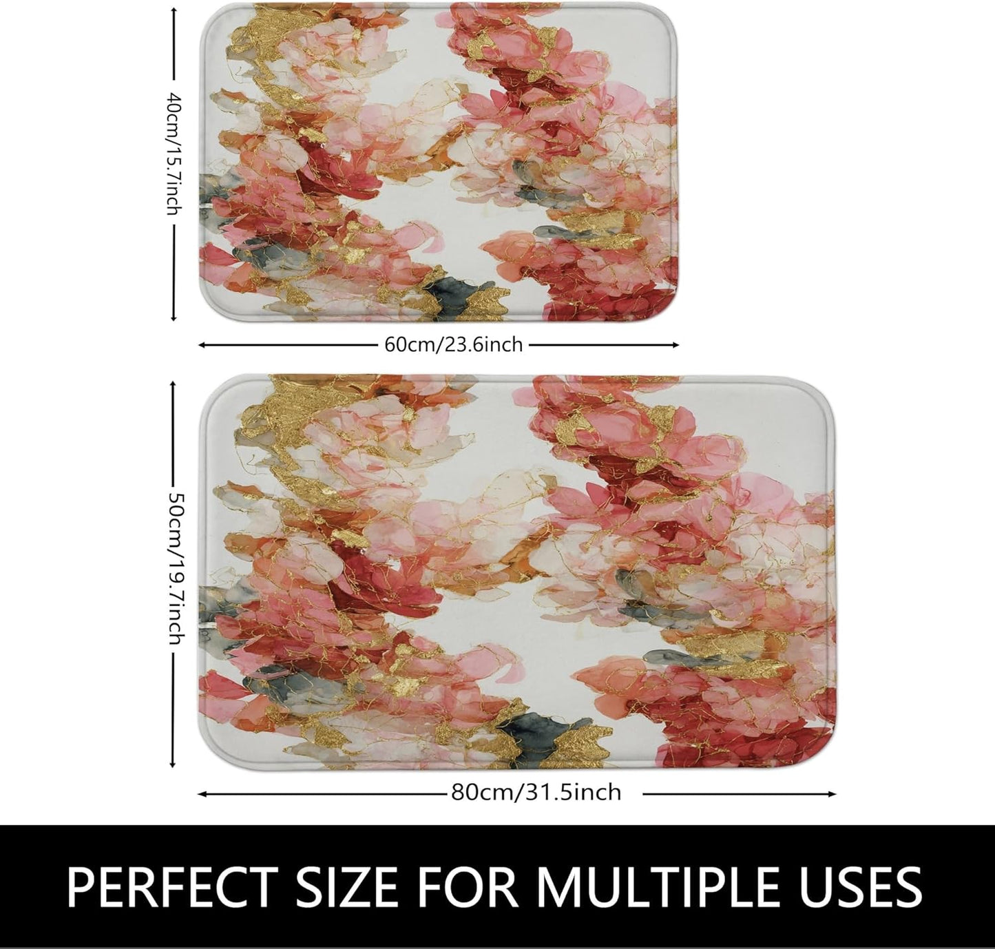 Floral Aesthetic Quick Dry Bath Mat, Elegant Peach Peony Design Absorbent Non Slip Shower Mat, Spring Decorative Memory Foam Washable Rugs for Bathroom Toilet Restroom 20x32 Inch