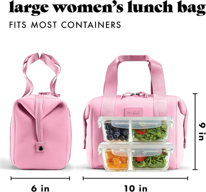 Fit & Fresh Remi Lunch Bag for Women Work – Neoprene Lunch Tote with Containers & Ice Pack, Reusable Meal Prep Lunch Box, Large Capacity, Machine Washable, Pink