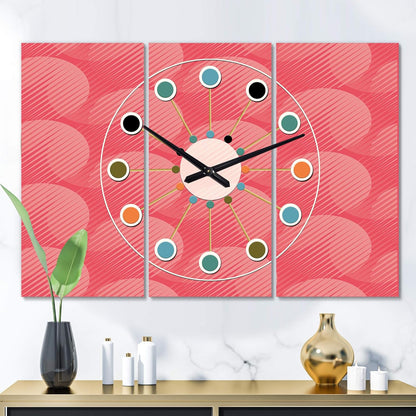 DesignQ Mid-Century Modern Wall Clock 'Coral Round Geometrical ' Pink Round Wall Clock for Office Decor