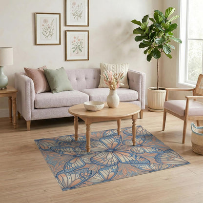 4'x6' Washable Art Nouveau Floral Accent Rug, Peach Non-Shedding Small Carpet Pet Friendly & Kids Safe Play Mat for Playroom, Bedroom, Reading Nook | Ref:1931693