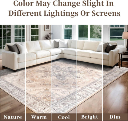 4x6 Bedroom Rug, Soft Non-Slip Vintage Medallion Rug, Low-Pile Printed Indoor 4x6 Washable Area Rugs for Living Room, Bedroom Bedside -Light Blush/Cream
