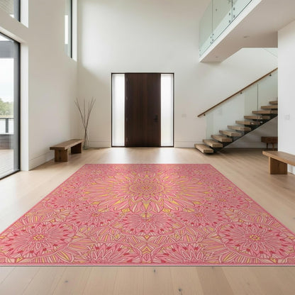 Design&I 4'x6' Machine Wash Ready Vintage Floral Area Rug, Peach for Home Office, Gaming Room, Under Desk, Chair-Friendly & Snag-Free Skid-Resistant Medium Carpet | 2116993