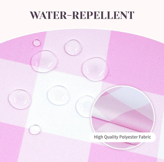 Poise3EHome Rectangle Outdoor Tablecloth with Umbrella Hole and Zipper,Pink and White Gingham 84x60 Inch,SpillProof Washable Table Cloth for Spring Summer Patio Garden Poolside Picnic Camping BBQS
