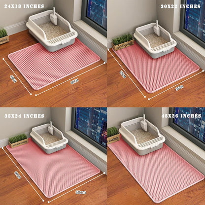 HCY&WLD Cat Litter Mat, Honeycomb Double Layer Cat Litter Trapping Mat, Waterproof Urine Proof Non-Slip, Scatter Control, Less Waste, Easier to Clean, Pink, 24" x 18"