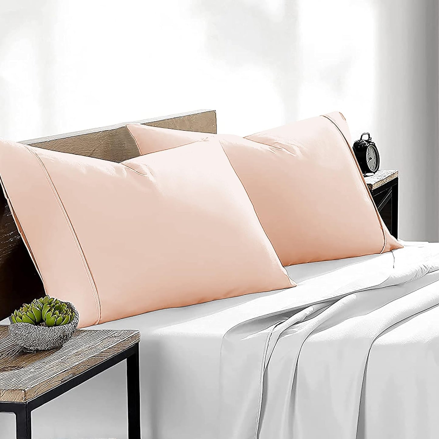 600 TC Super Soft 100% Egyptian Cotton Pillow Covers 20 x 36 Inches - Egyptian Cotton Set of 2 Pillow Cover Set Envelope Closure Pillowcase - Peach/Blush