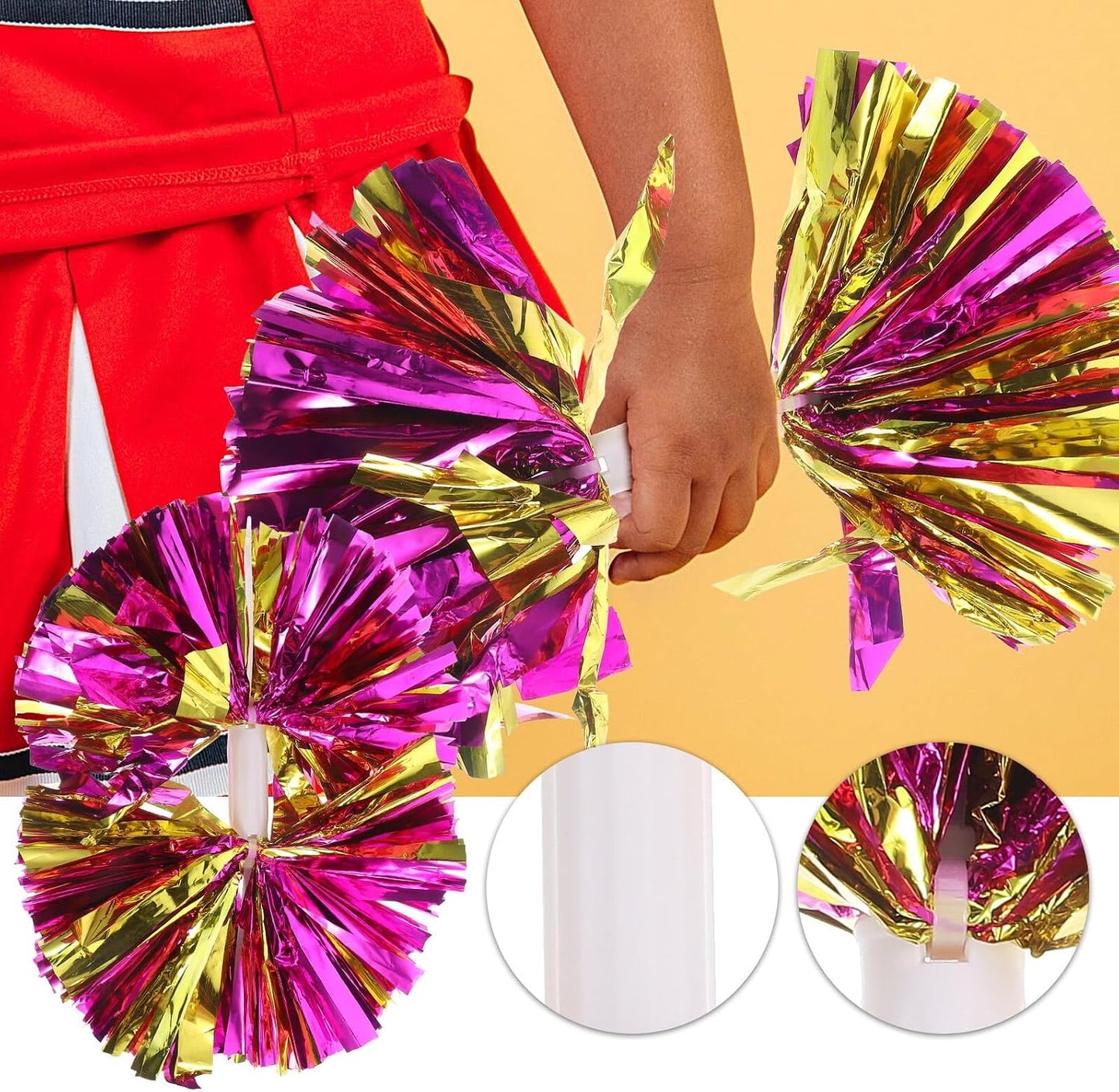 NOLITOY 2pcs Cheer Pom Poms for Sports Reusable Handheld Cheerleading Props Lightweight 100g Metallic Pink Gold Suitable for Dance and Cheering Squad