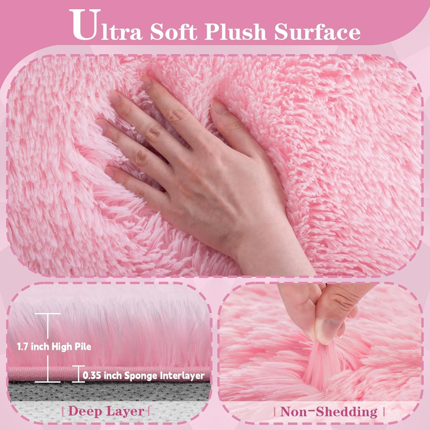 8x10 Area Rugs for Living Room: Soft Pink Fluffy Rug Shag Washable Rug Plush Fuzzy Indoor Carpet for Bedroom Nursery Playroom Girls Boys Kids Room (Pink, 8'x10')