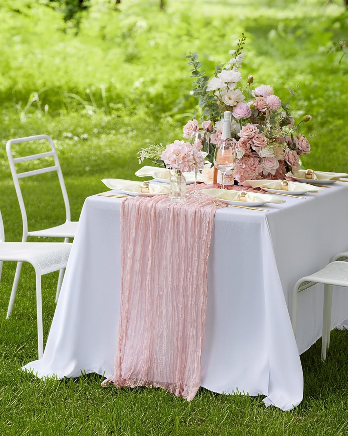 Pureegg 2-Pack Cheesecloth Table Runner, 120'' Easter Spring Boho Gauze Table Cloth Decorations for Party, Baby Shower, Wedding and Farmhouse, Fabric Room Decor, Dusty Pink