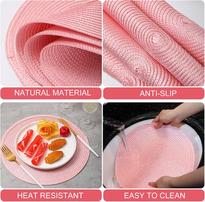 Buryeah 24 Pieces 13 Inch Christmas Round Placemats Circle Woven Place Mats Boho Decor Dining Table Mats Table Scape Hosting Friends for Wedding Birthday Dinner Parties (Pink)