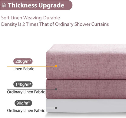 Blush Pink Linen Shower Curtain, Boho Farmhouse Shower Curtain Set for Bathroom, 200GSM Luxury Weighted Water Resistant Fabric Textured Shower Curtains with 12 Metal Hooks, 72Wx72H