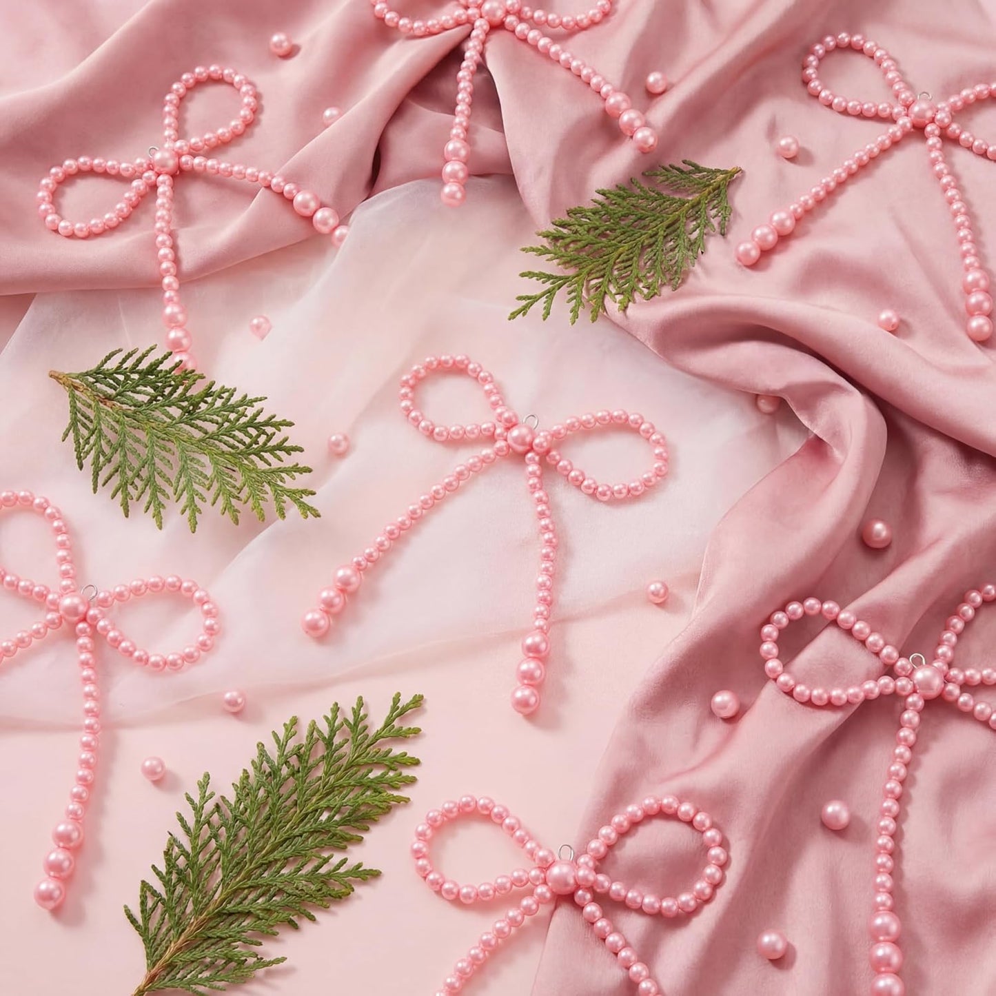 Novabright 12 Pcs Pearl Bow Shower Curtain Hooks Decorative Elegant Bowknot Shower Curtain Rings Hangers for Standard Rods Bathroom Baby Room Decoration (Pink)