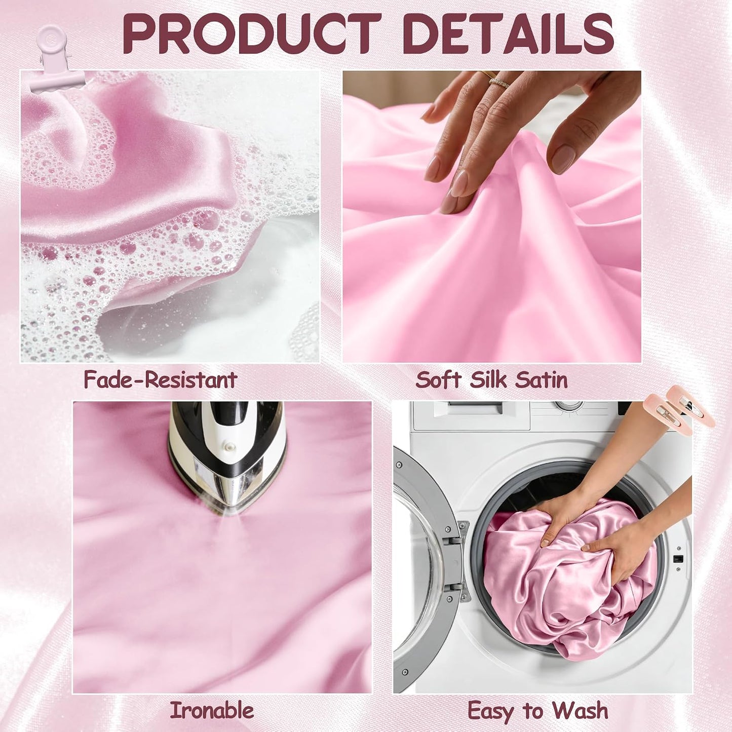 4 Pack Pink Satin Tablecloth 58 x 102 Inches, Rectangular Satin Table Cloths for Wedding Reception, Birthday Party, Graduation & Holiday Banquet Tables