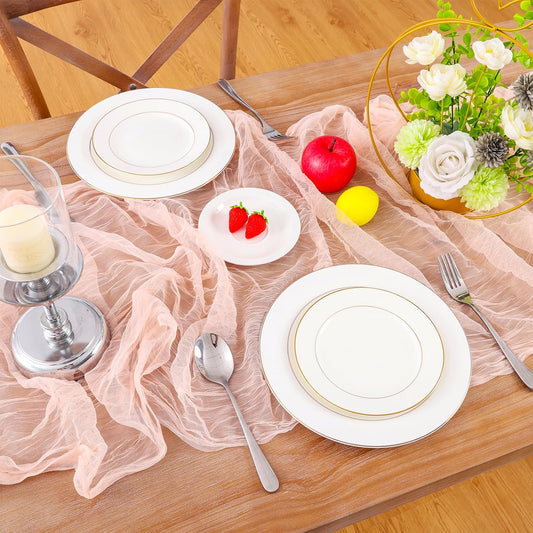 Coral Peach Spring Summer Cheesecloth Table Runner 35 x120 inches Rustic Gauze Boho Cheese Cloth Table Runner for Wedding Bridal Shower Baby Decoration