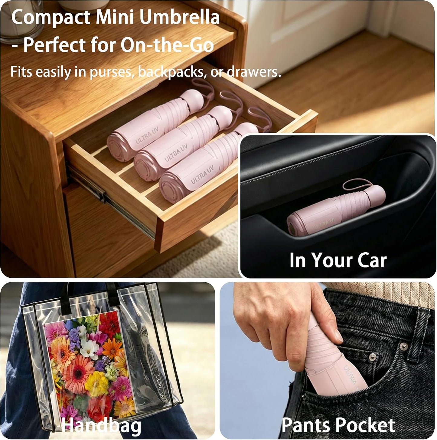 Small Compact Mini Travel Umbrella with Case - Collapsible Pocket Size for Purse, UPF 50+ UV Sun Protection & Rain, Lightweight Portable Packable Tiny Micro Umbrella for Women Kids Men