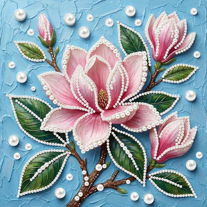 FRANDEK Pink Flowers DIY Pearl Painting Kit, Framed 3D Textured Handmade 10x10in, Sparkling Gem Art Decor for Living Room, Study, Relaxing Creative Project, Gift for Friends & Beginners