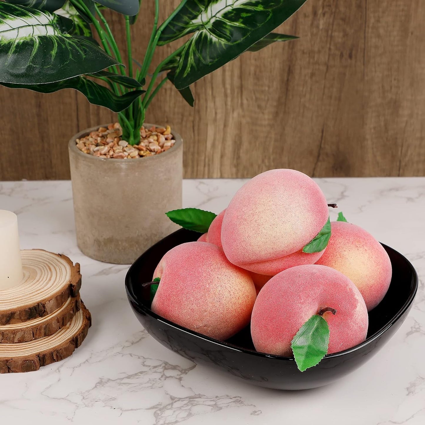 Happy Trees 12pcs Artificial Peach Simulation Fruit for Home Kitchen Table Cabinet Party Décor Photography Props Food