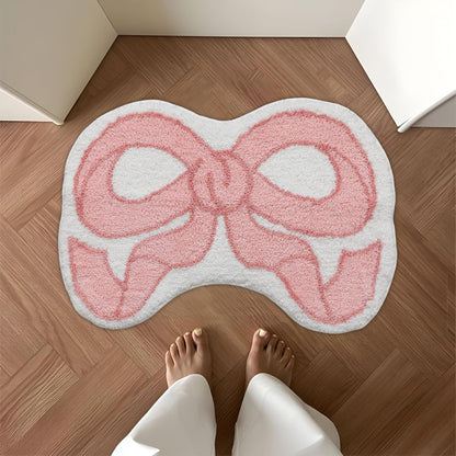 Coquette Bow Rug Pink Bath Mat Bathroom Rugs, Non Slip Cute Bath Rugs Microfiber Plush Bow Decor, Small Preppy Room Decor Washable Absorbent Girl’s Bedside Rug for Bathtub Sink 26"x18"