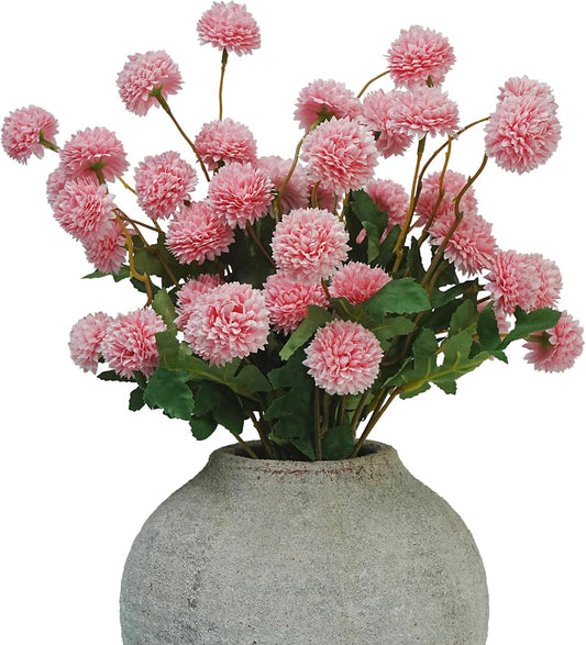 Jahe 6Pcs Silk Pompon Mum Artificial Flowers, Small Fake Flower Kiku Ball with Long Stems, Home Decor Faux Flowers, DIY Wedding Centerpieces Floral Arrangements Doho Decor, Pink