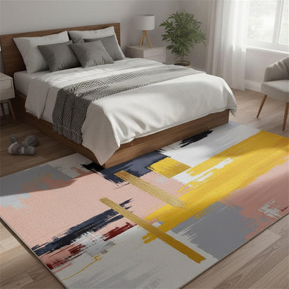 Modern Abstract Textured Area Rug 4x6 Light Pink Yellow Grey Art Aesthetic Deco Indoor Carpet for Living Room Bedroom Dining Room Soft Washable Non Slip Rugs Nursery Dorm Kitchen Office Floor Mats