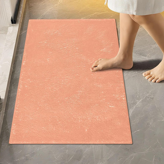 Peach Color Plush Bath Rug Set, Soft Absorbent Fluffy Bathroom Mats with Non Slip TPR Backing, U Shaped Toilet Rug and Rectangle Bath Mat