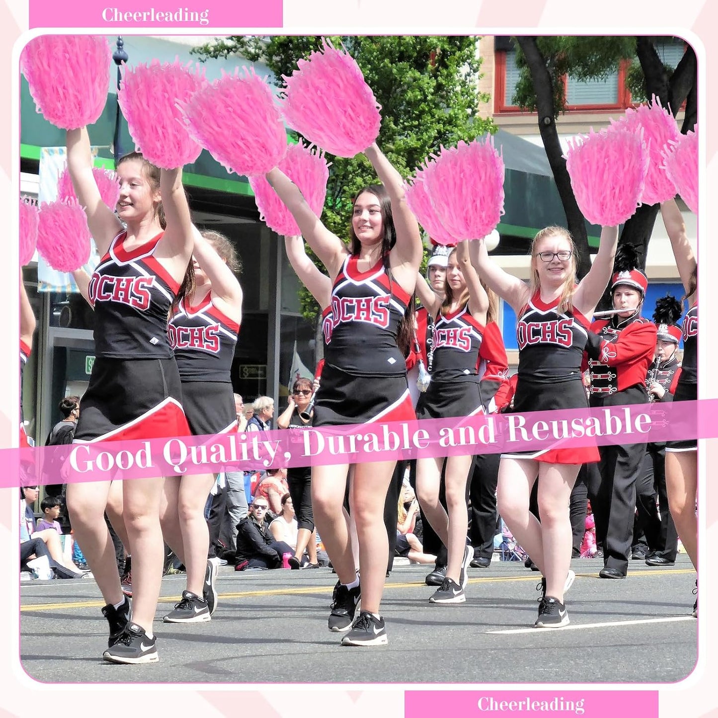 24 Pcs Pink Cheerleading Pom Poms - School Spirit Shakers Metallic Foil Cheering Pompoms Cheer Pom with Baton Handle Plastic Squad for Adults Team Spirit Sports Party Cheering (24, Pink)