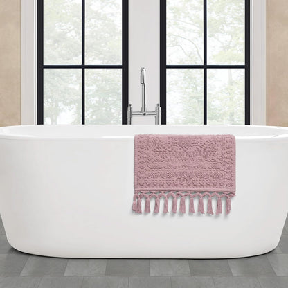 French Connection Nellore Bathroom Rugs, Woven and Beaded, Durable Bath Rugs, Thick Bath Mats for Bathroom and Shower Rugs, 17" x 28", Dusty Pink