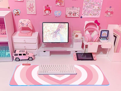 JMIYAV Pink Love Heart RGB Gaming Mouse Pad 31.5x12 Inch Cute Mousepad PC XL Large Extended Glowing Led Light Up Desk Pad Non-Slip Rubber Base Computer Mat Desk Accessories Gaming Setup