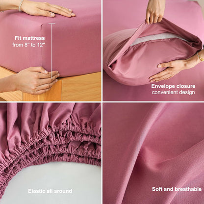 Mohap Bed Sheet Set 4 Pieces Double Brushed Microfiber 1800 - Breathable All Season Luxury Soft Bedding - Full Vintage Pink