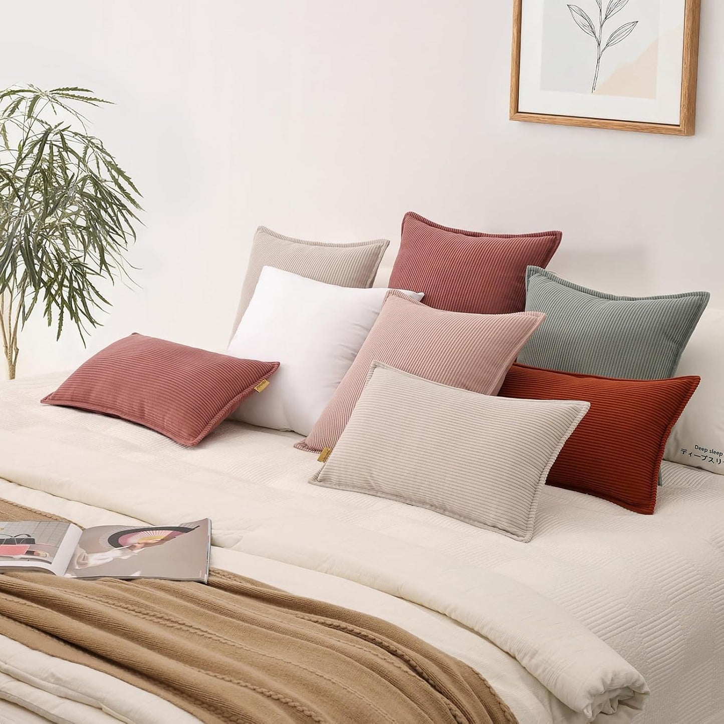 Corduroy Throw Pillow Covers 18x18 Set of 2 – Boho Decorative Pillow Covers for Couch, Sofa, Bed – Soft Square Cushion Covers for Living Room Decor (No Insert) Light Pink